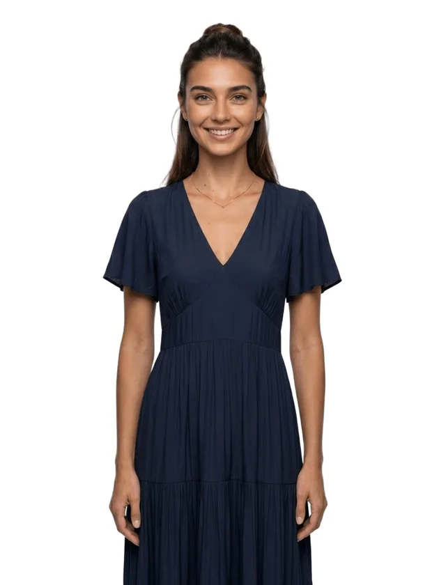 VmMenny Ss 7 8 V Neck Dress Wvn Ga