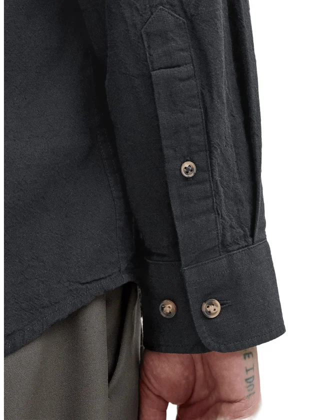 Summer Linen Blend Band Shirt L S Sn