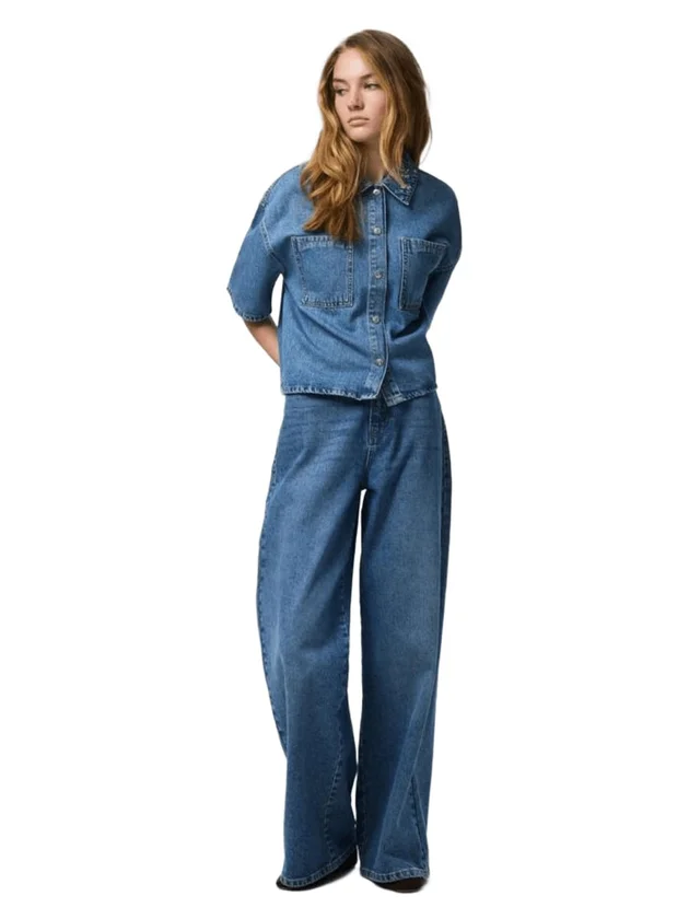 Pcsky Embroidery 3 4 Denim Shirt