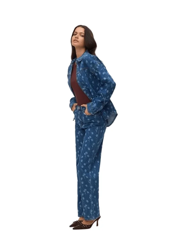 Tessa Hr Wide Flower Denim Jeans