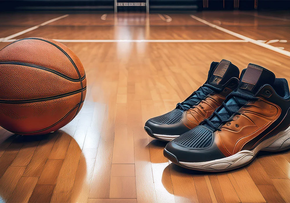 chaussure et ballon de basketball
