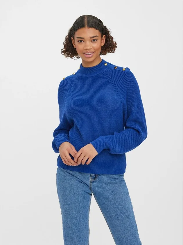 Holly Button LS Highneck Blouse