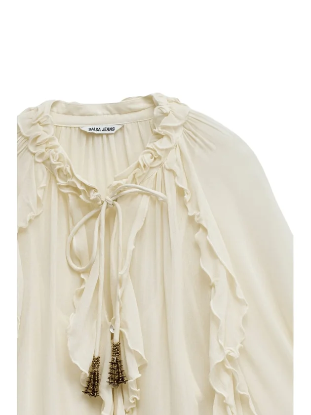 Ruffle Blouse W Buttons 3 4 Sleeves