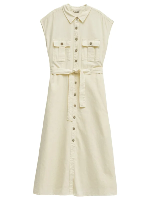 Sleeveless Shirt Dress W Natural Button