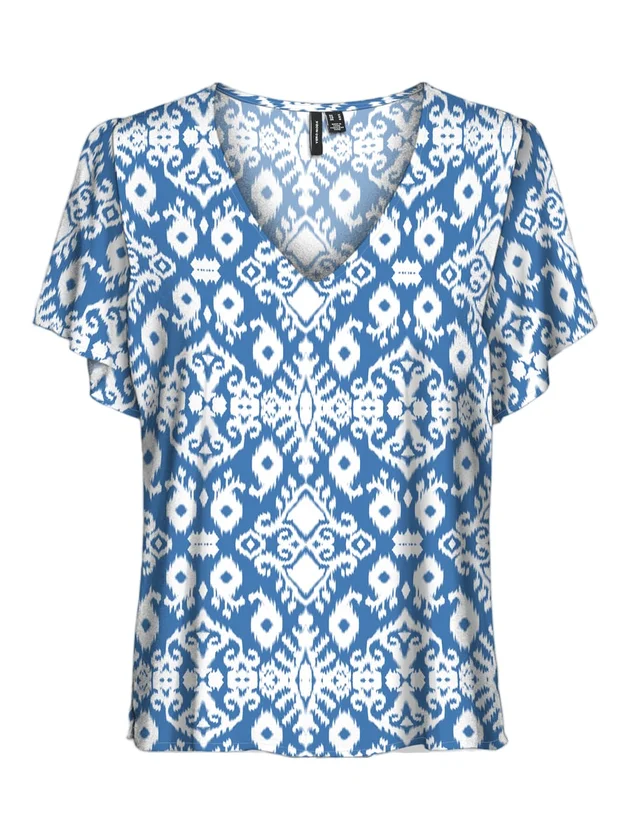Easy Joy V Neck Ss Blouse Wvn Ga