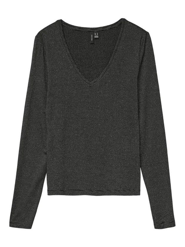 Lava Glitter LS V Neck Top Stripe