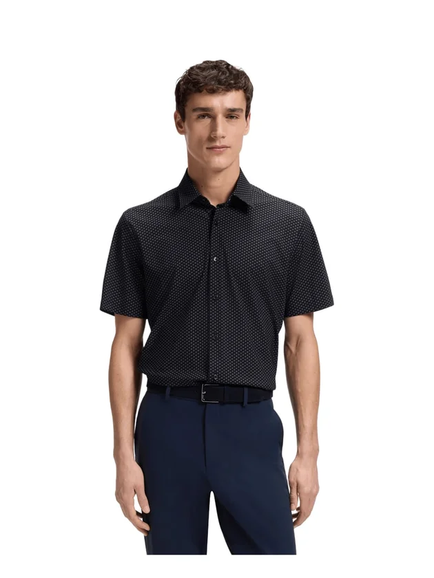 Chemise Regular Fit Manches Courtes Jersey Stretch Performance Col Kent Motif Imprimé