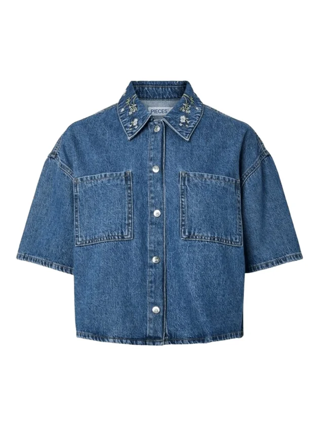 Pcsky Embroidery 3 4 Denim Shirt