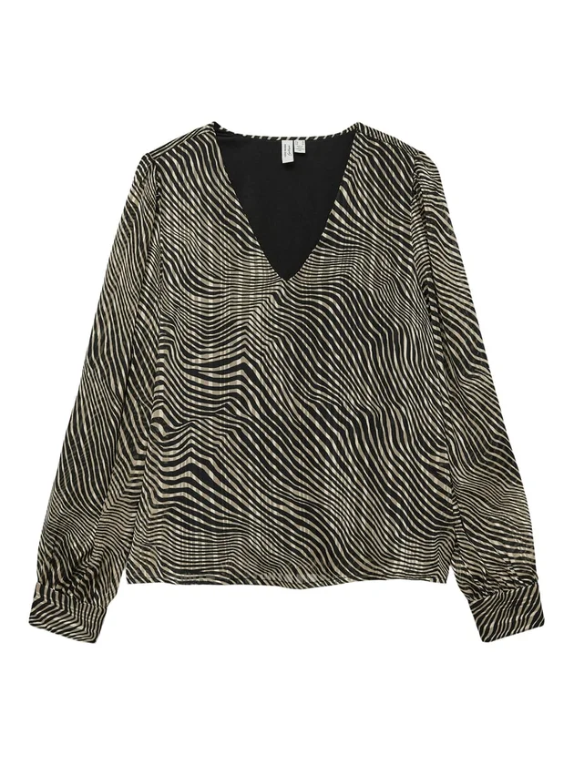 Gedna LS V Neck Top Wvn Btq Ga