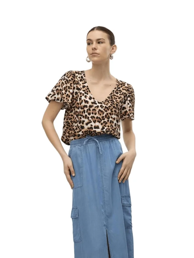 Easy Joy V Neck Ss Blouse Wvn Ga