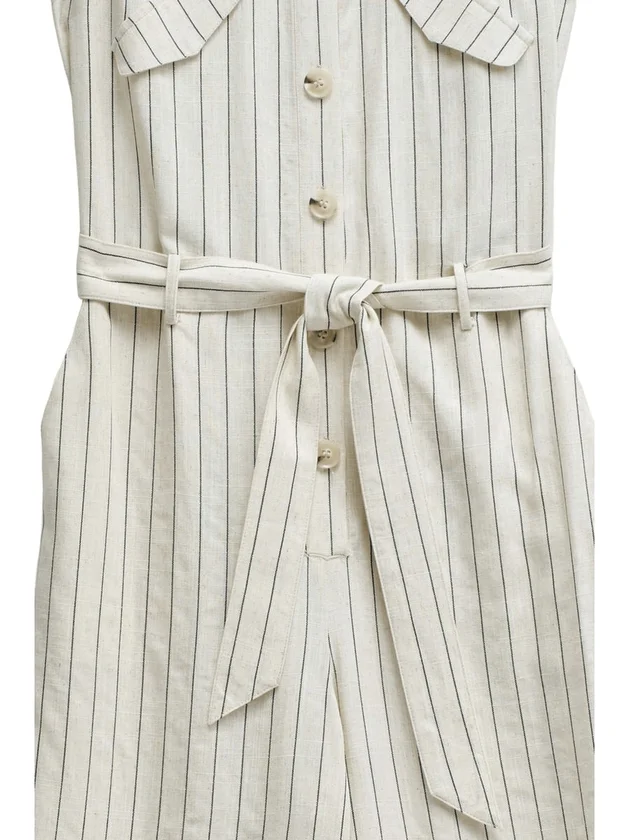 Sleeveless Striped Jumpsuit W Belt