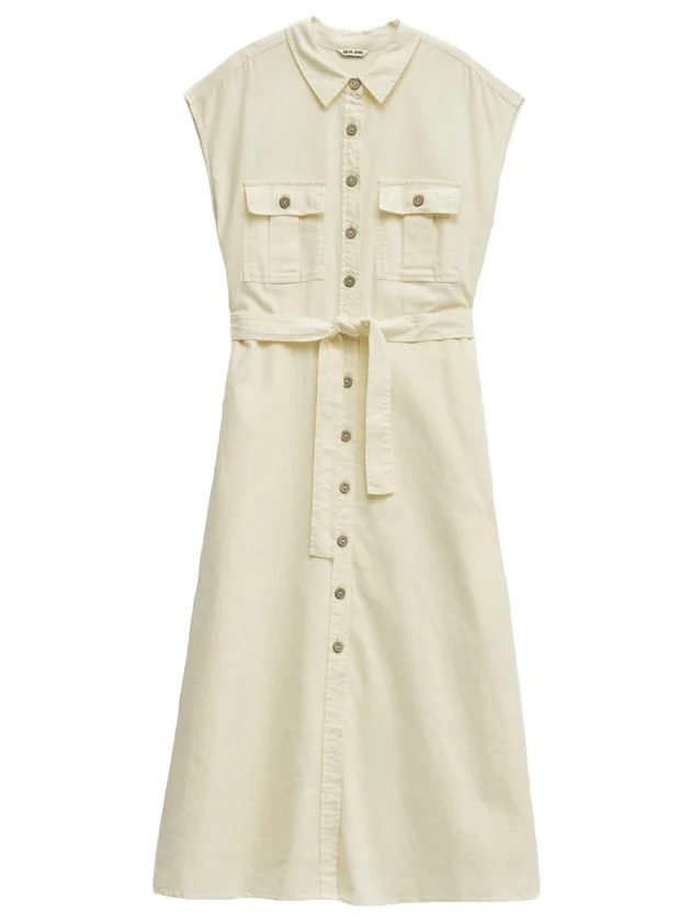 Sleeveless Shirt Dress W Natural Button