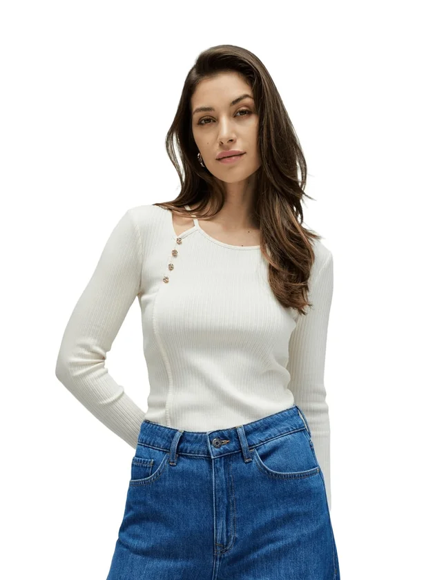 Rib Long Sleeve With Shinny Buttons